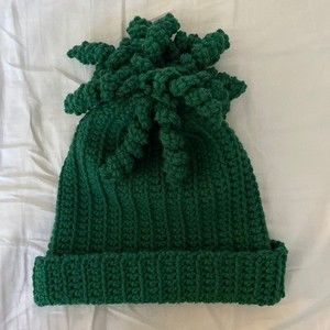 Handmade Crochet Green Beenie Ski Hat Toque